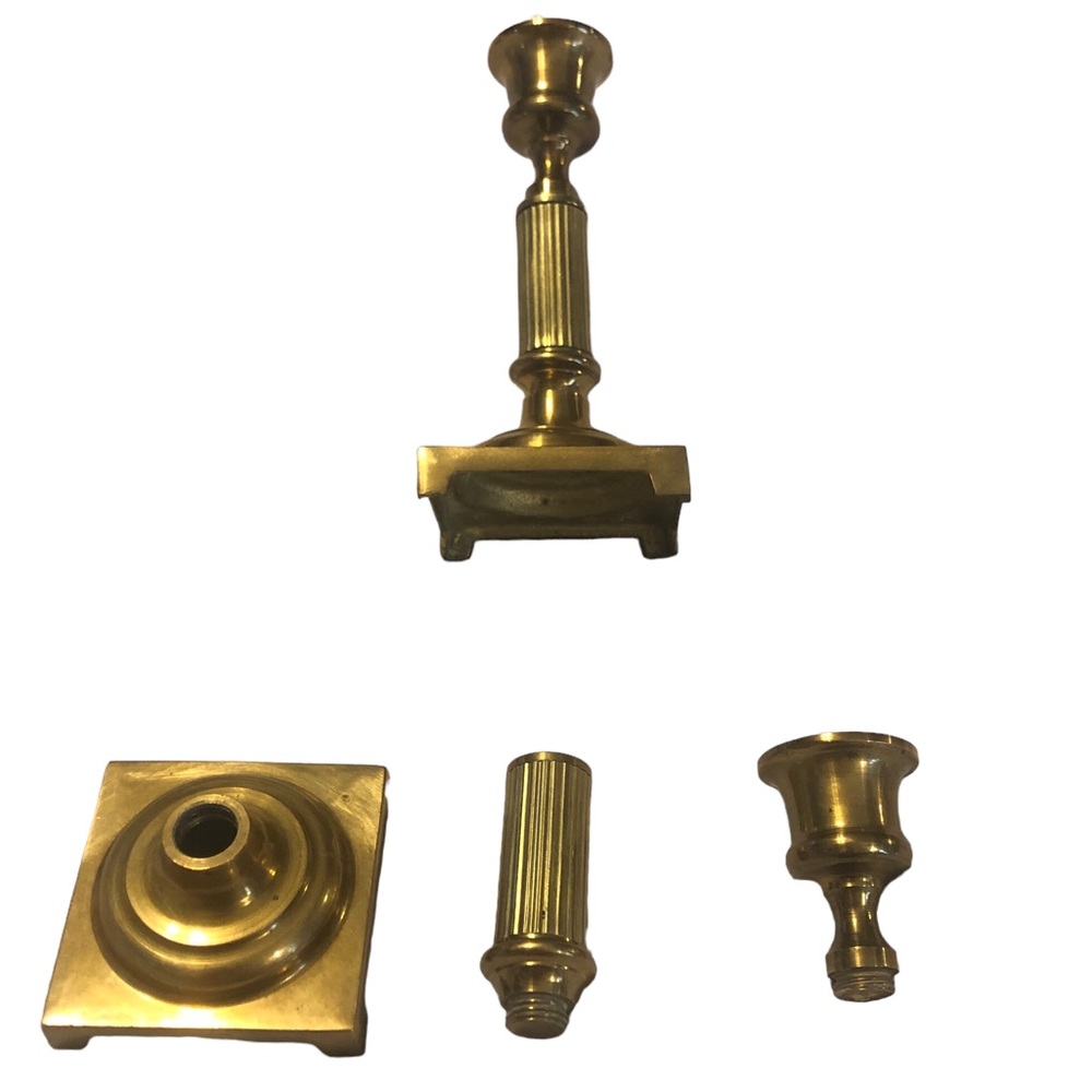 Vintage Metal Candlestick Holders Set Convertible Collapsible Brass Color